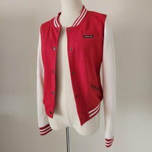 MEMBERS ONLY 2000s Red & White Varsity Bomber Jacket. Size Small